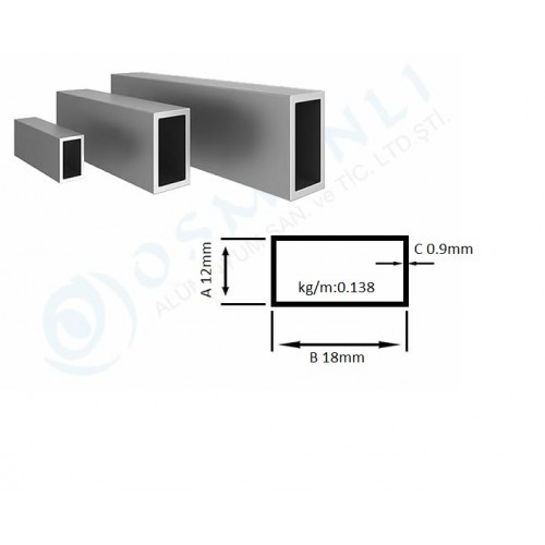 Alüminyum Kutu Profil 12mm X 18mm Et Kalınlık 0.9mm Alüminyum Kutu Profil 12mm X 18mm Et Kalınlık 0.9mm